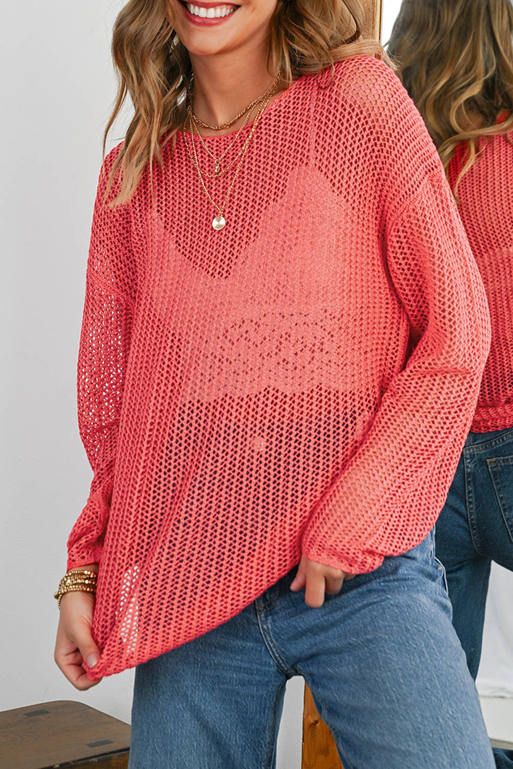 Crochet Hollow-Out Long Sleeve Sweater