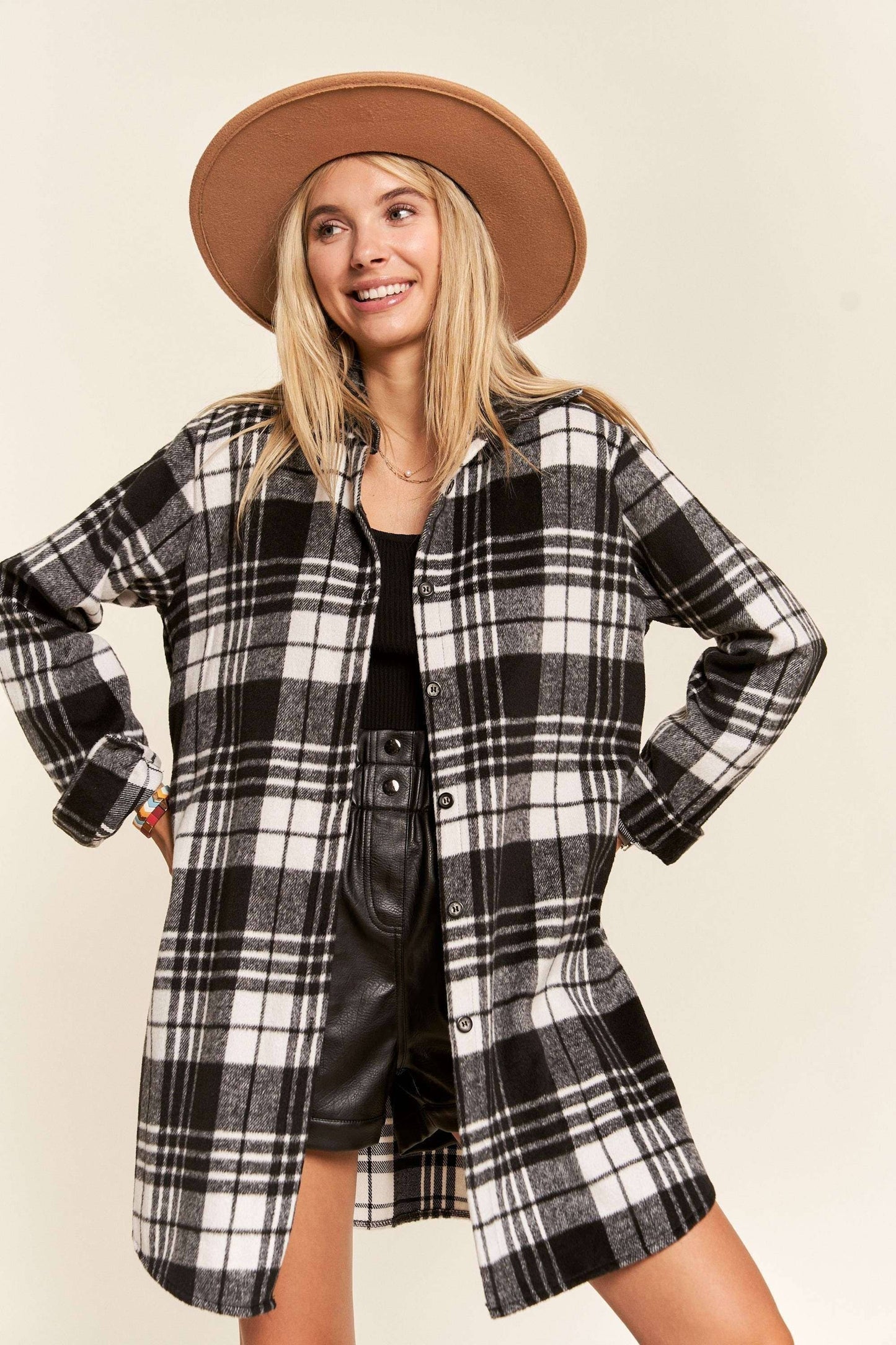 R&Blk BUTTON DOWN FLANNEL SHACKET