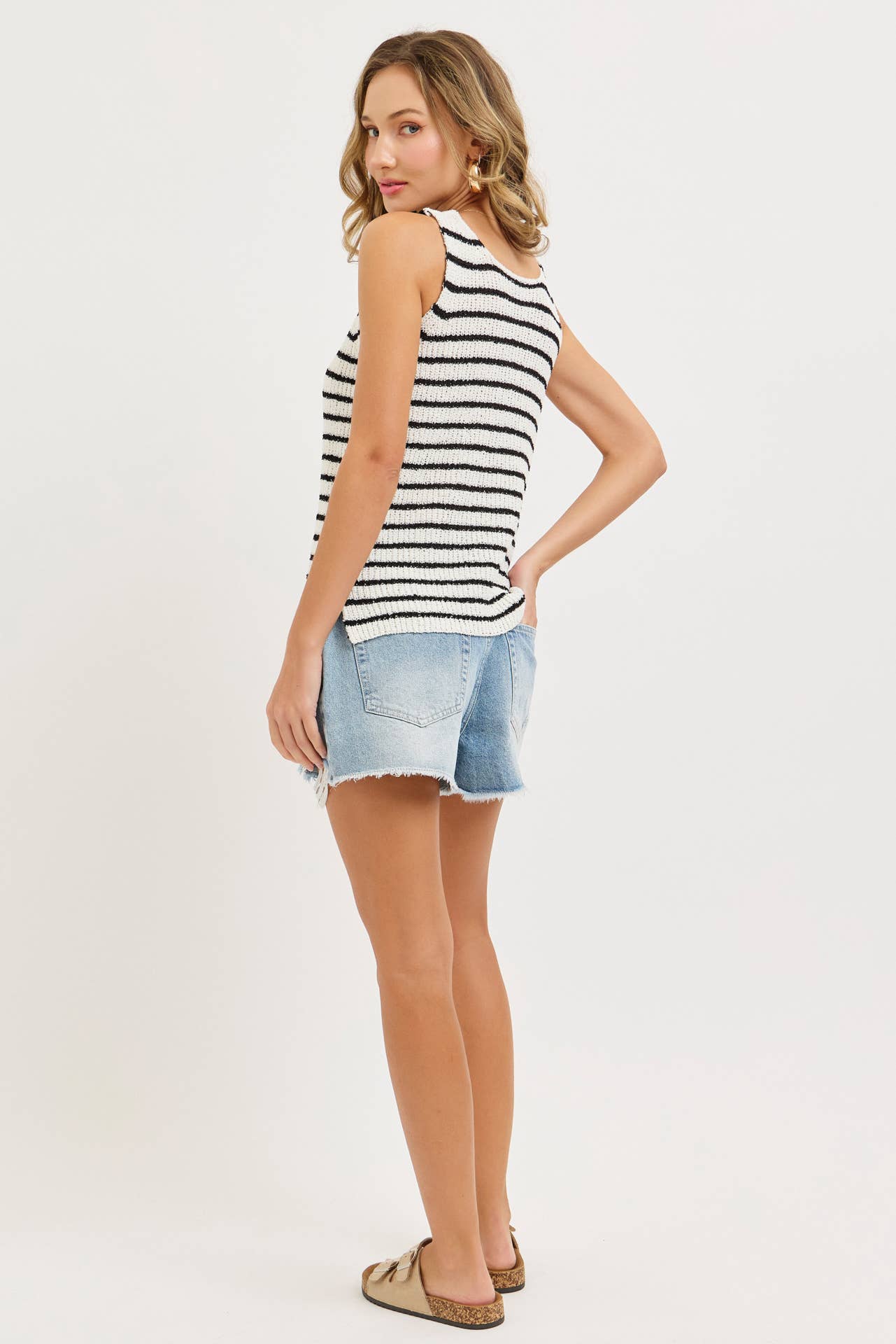 Latte Striped Knit Tank Top