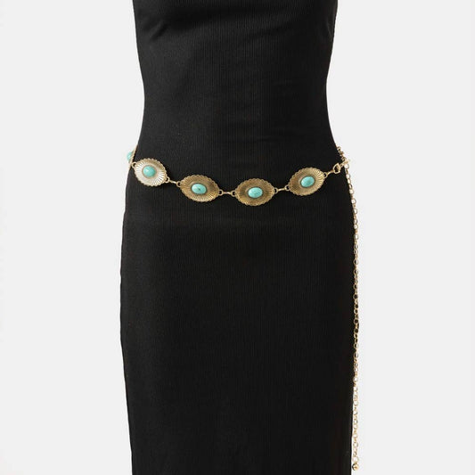 Western Floral Turquoise Concho Disc Chain Belt