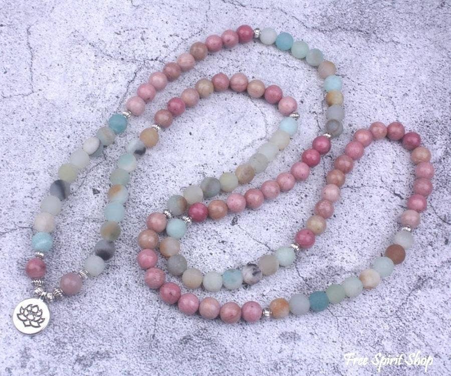 Rhodonite & Amazonite Mala Bead Bracelet