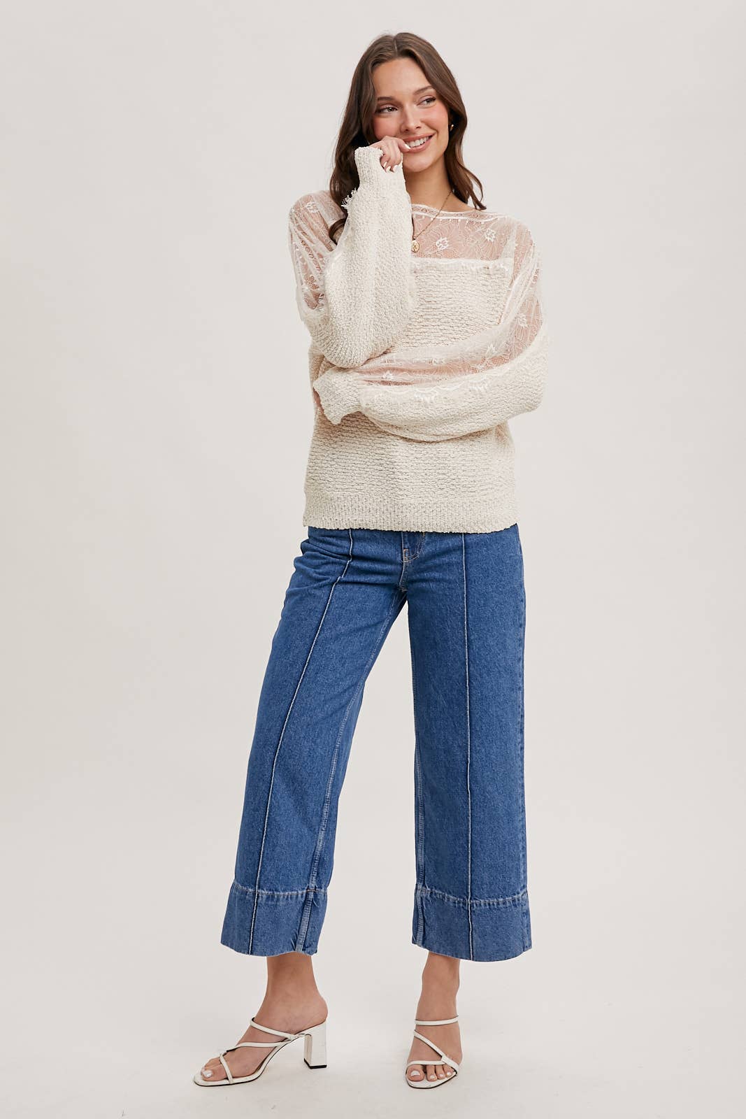 BOAT NECK LACE SWEATER