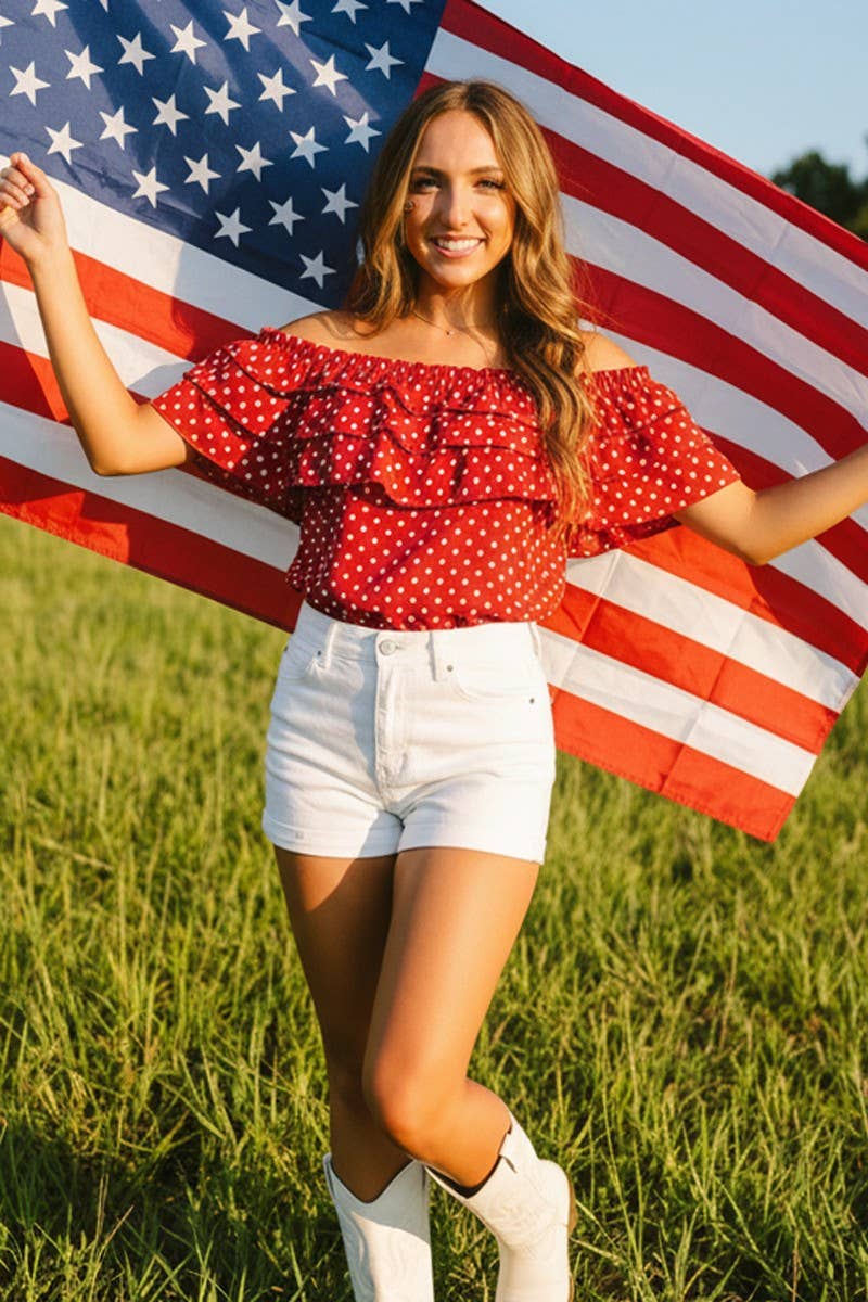 Polka Dot Layered Ruffle Embellished Top