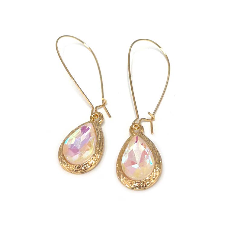 Teardrop Glass Crystal Bead with Kidney Wire Earrings