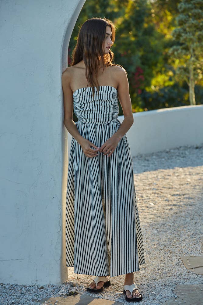 Striped Strapless Maxi Dress