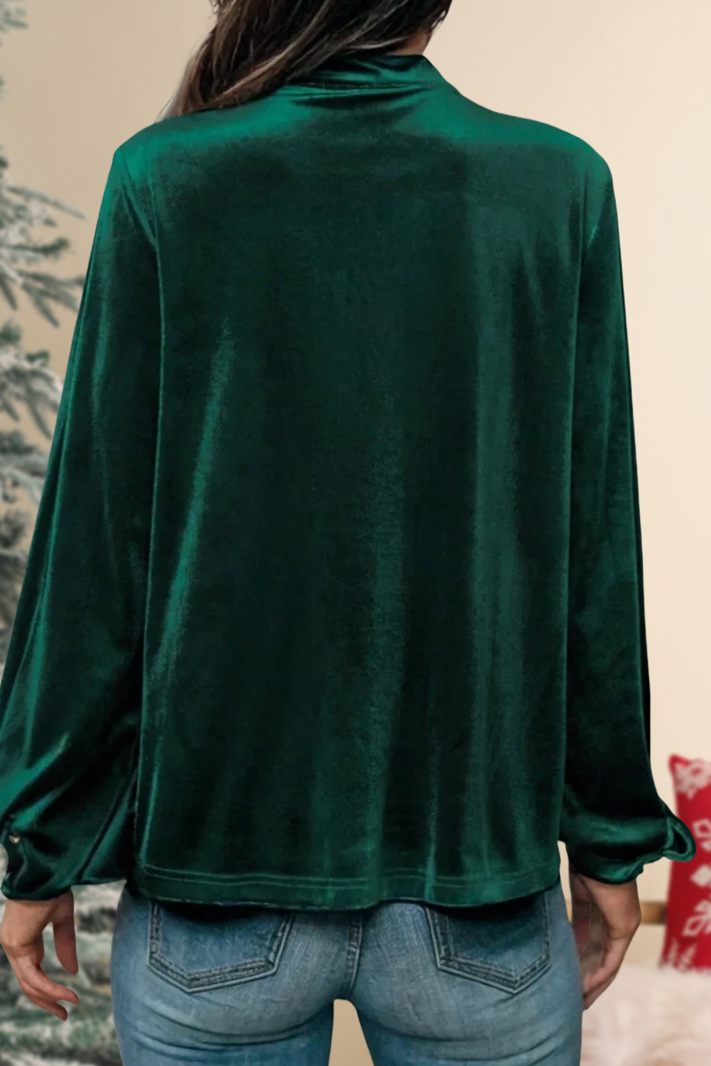 Christmas Velvet Keyhole Blouse