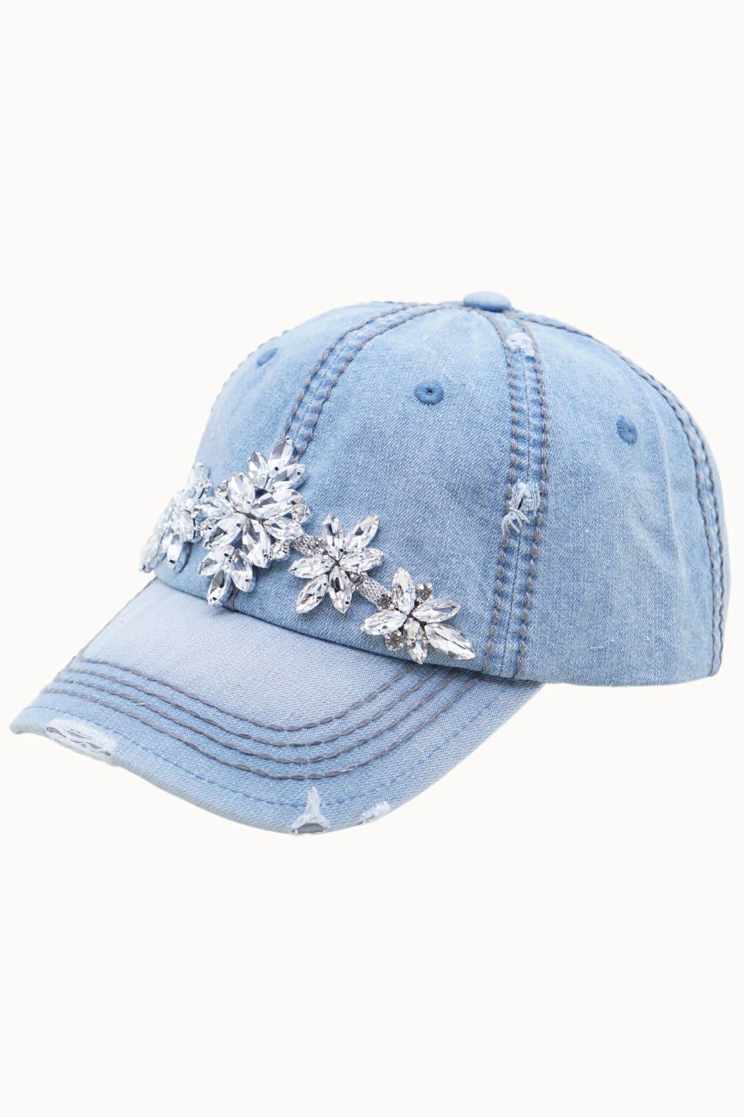 Denim Cotton Cap with Bejewelled Glitz