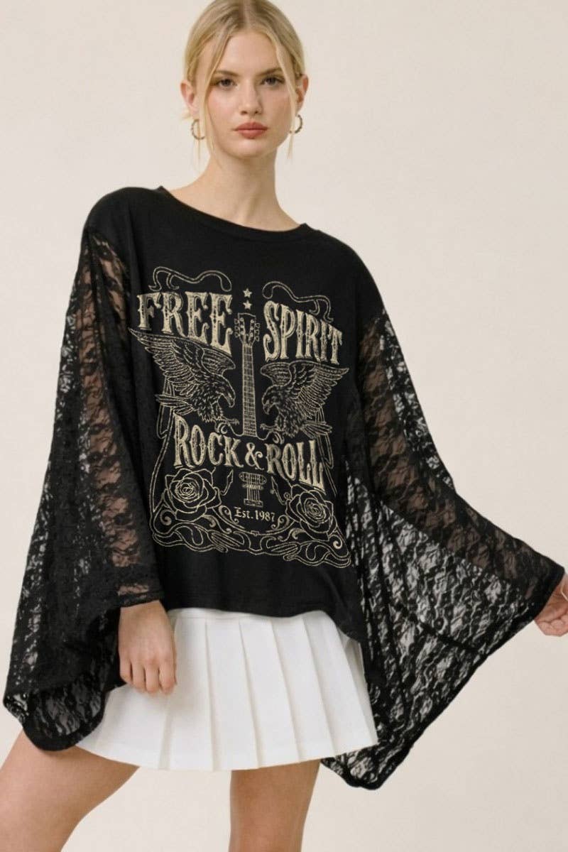 Free Spirit Rock & Roll Lace Wing Top