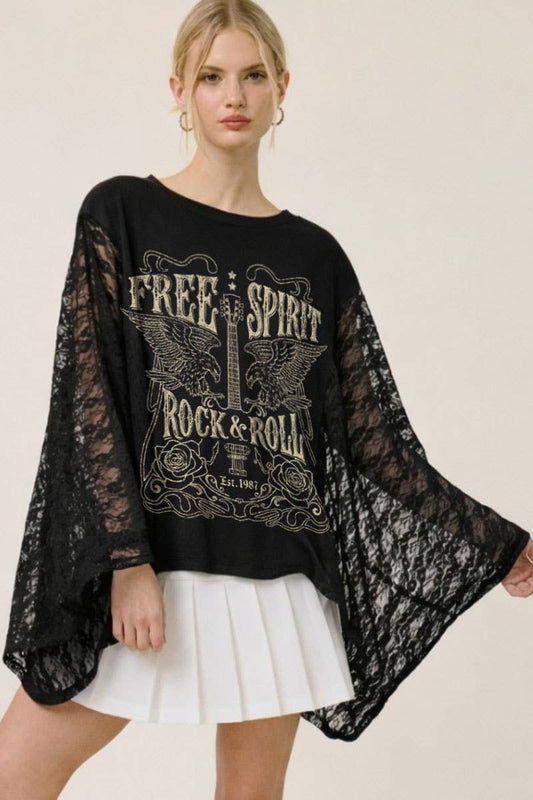 Free Spirit Rock & Roll Lace Wing Top