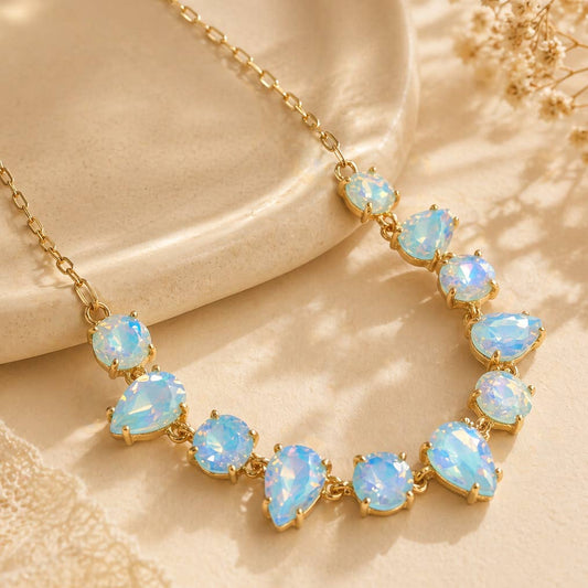 Round & Teardrop Mix Glass Beads Station Necklace