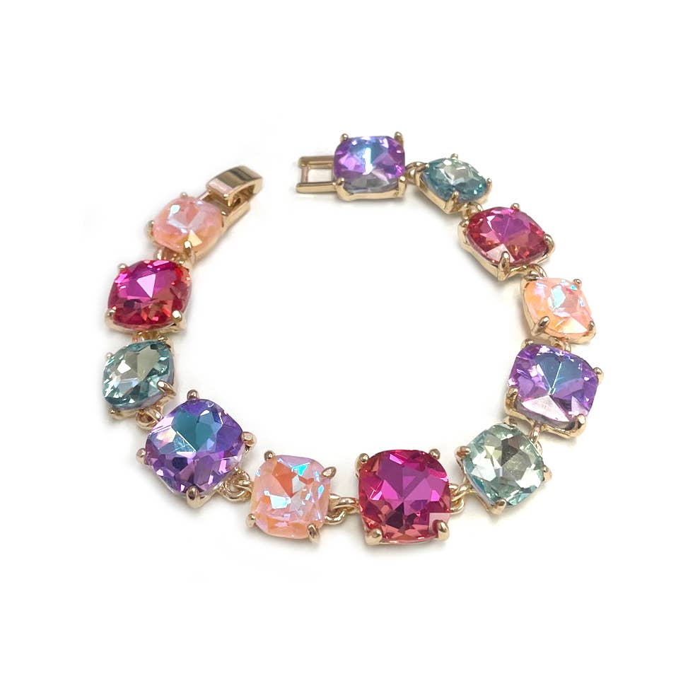 Cushion Cut Glass Crystal Linked Station Bracelet