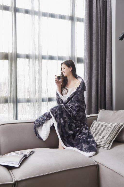 "Brushed Slate"  Hooded Throw Blanket