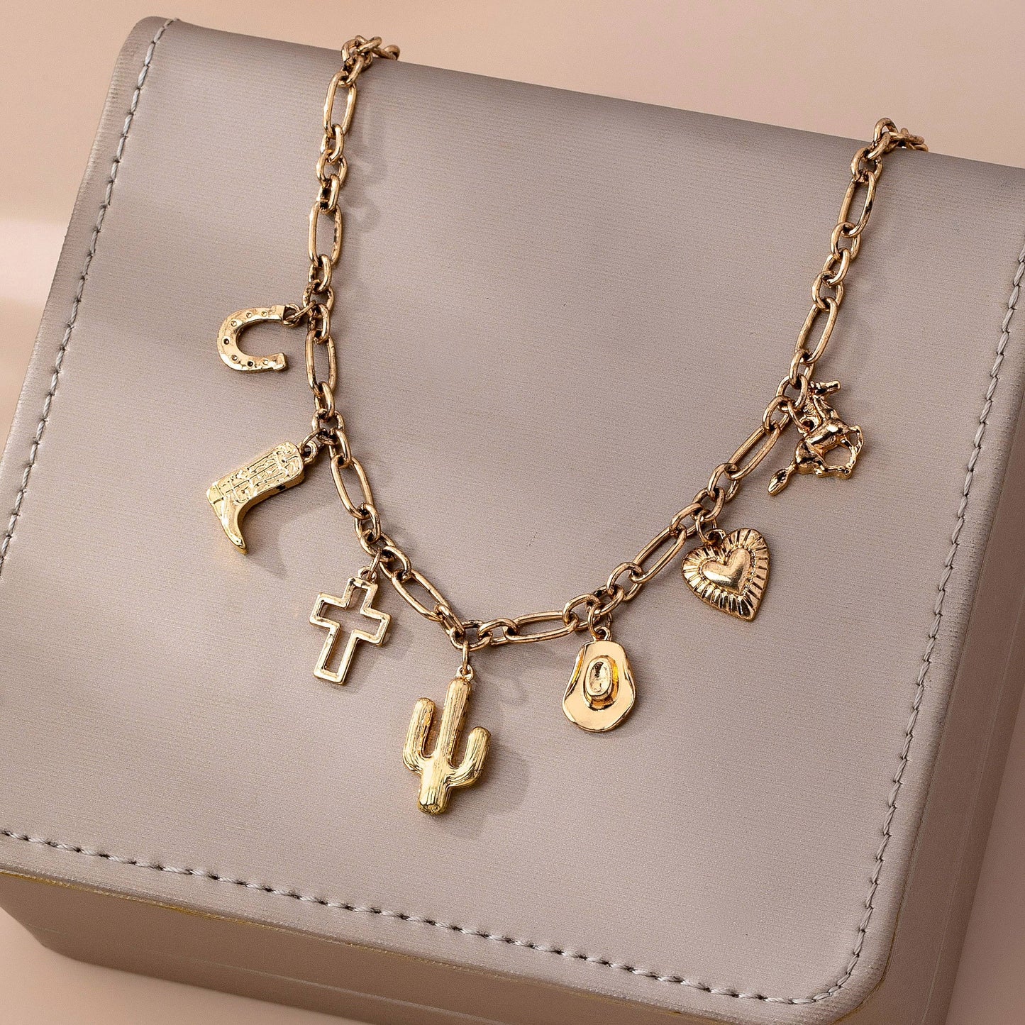 CHARM NECKLACE-WESTERN CROSS HAT HORSESHOE