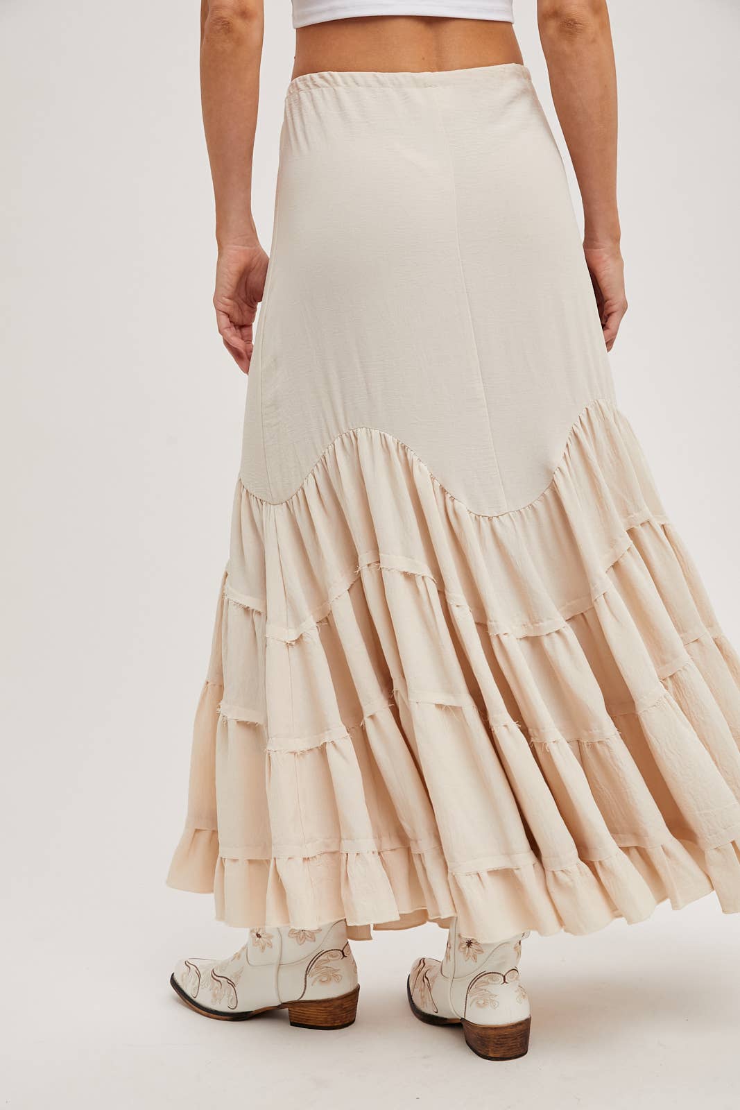 RUFFLED DRAWSTRING WASIT MAXI SKIRT