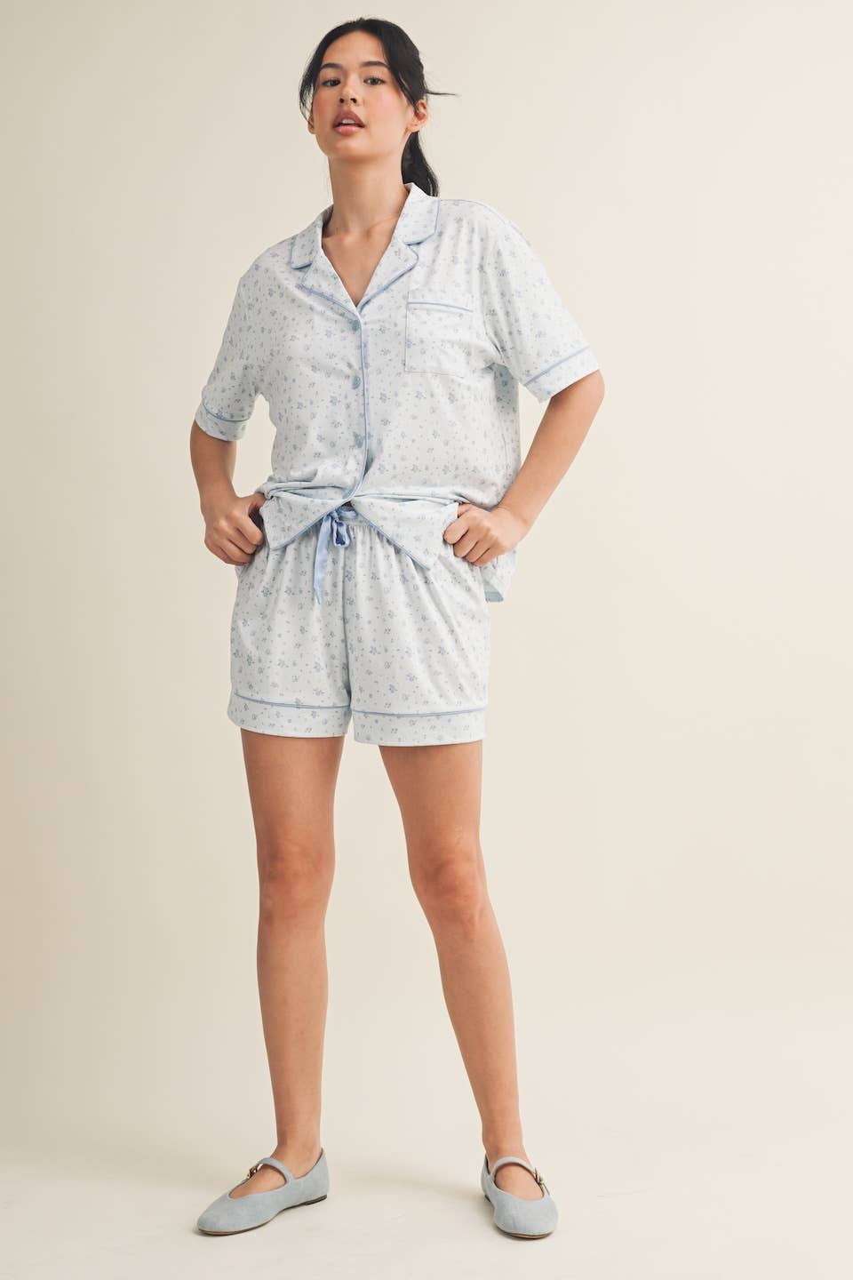 Pink Ditsy Print Pajama Set