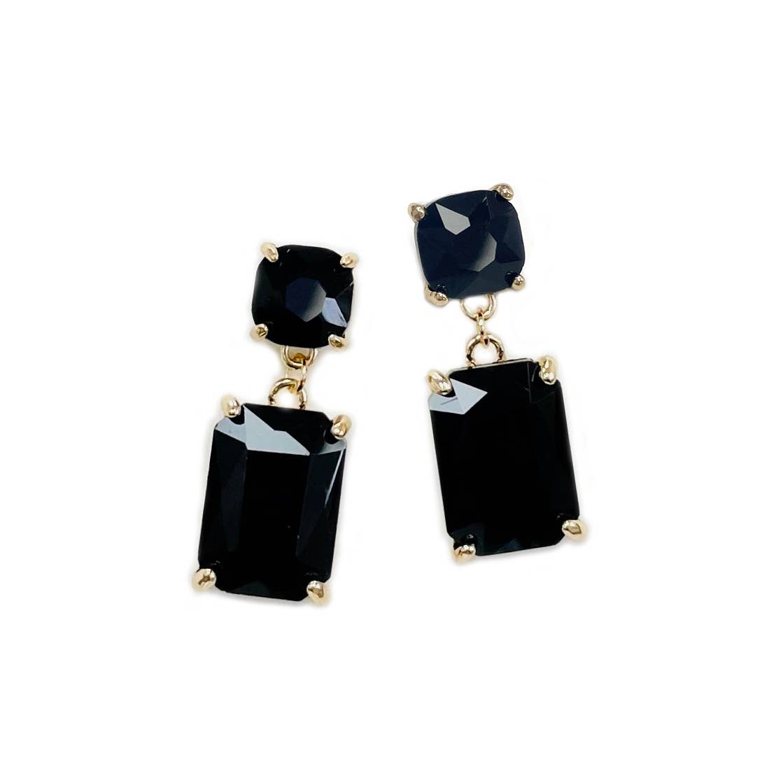 Double Square Linked Crystal Glass Dangle Earrings