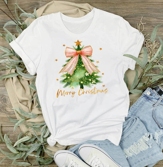 Merry Christmas tree Bow Gold T-Shirt
