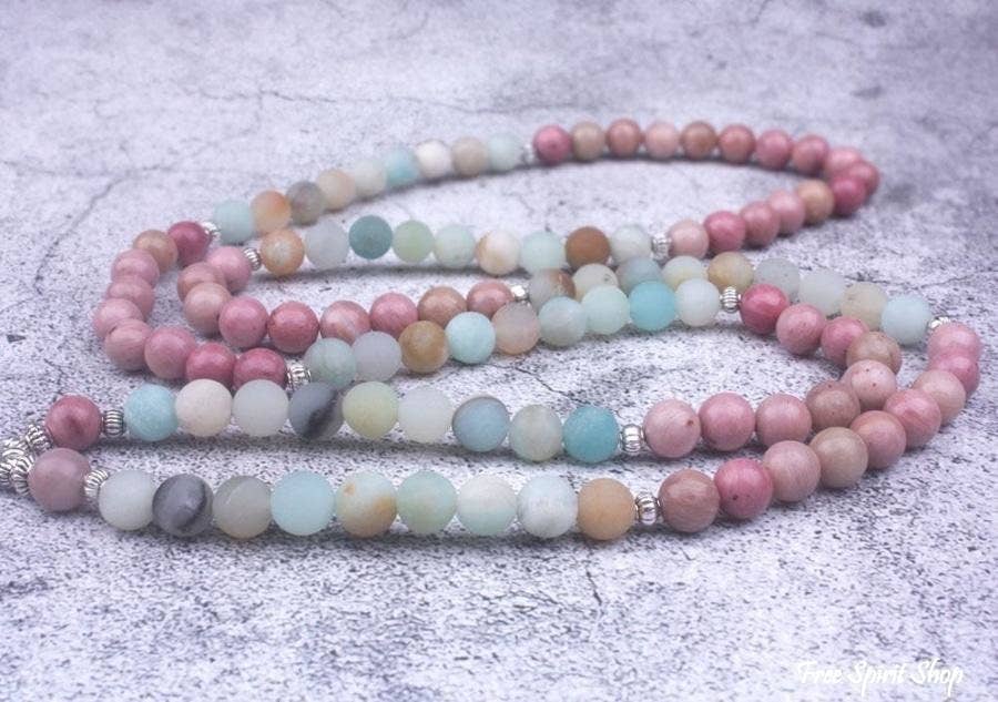 Rhodonite & Amazonite Mala Bead Bracelet