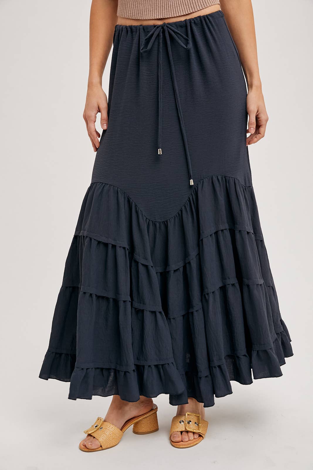 RUFFLED DRAWSTRING WASIT MAXI SKIRT