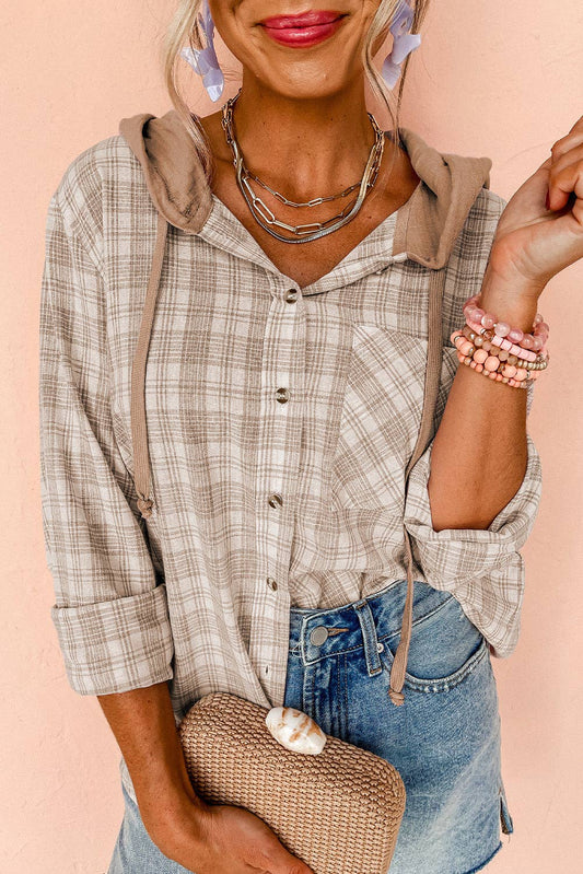 Khaki Checkered Hooded Shacket