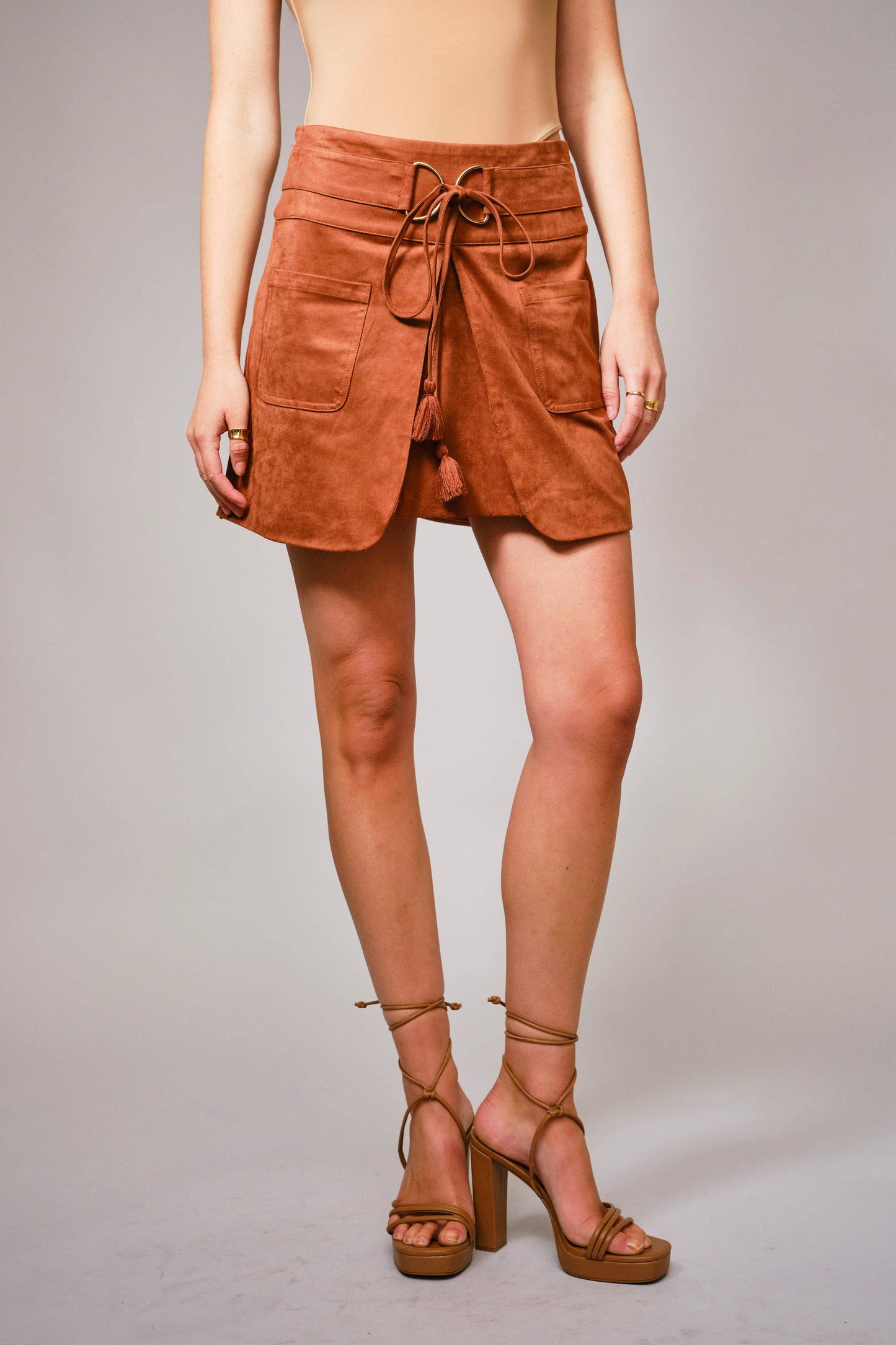 Suede D Ring Tassel Tie Mini Skirt