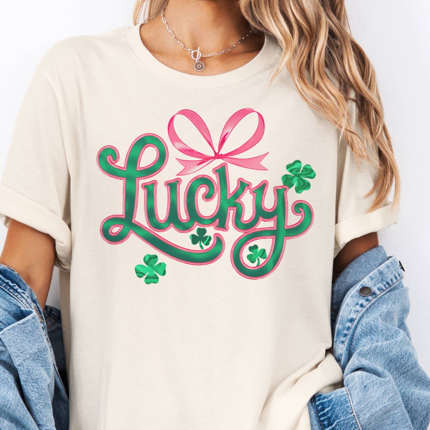 St. Patrick's Day Lucky Pink Girly Tee Bow Graphic Tshirt