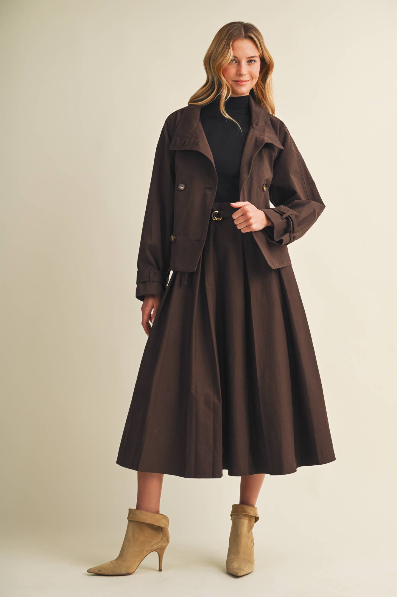 Choco Fondant Pleated Belted Dress
