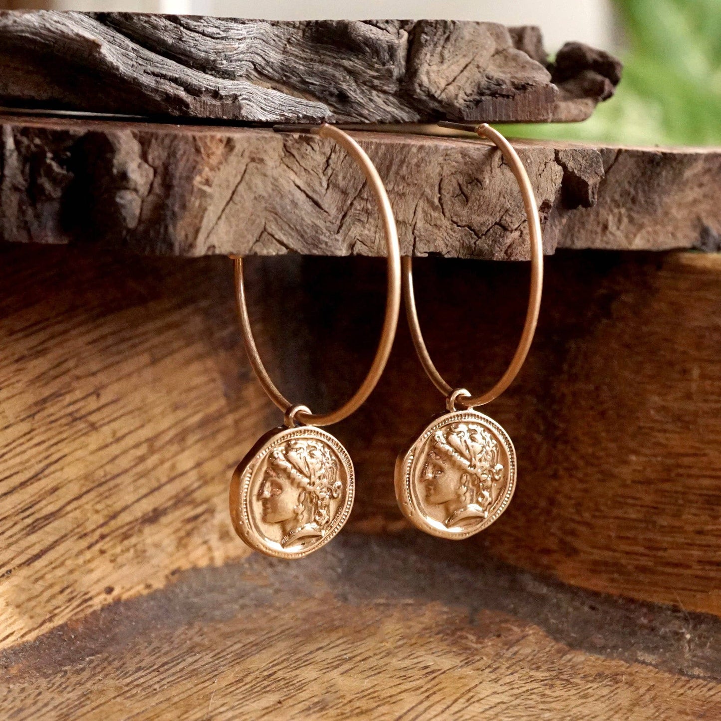 Boho Hoop Earrings with a Small Coin