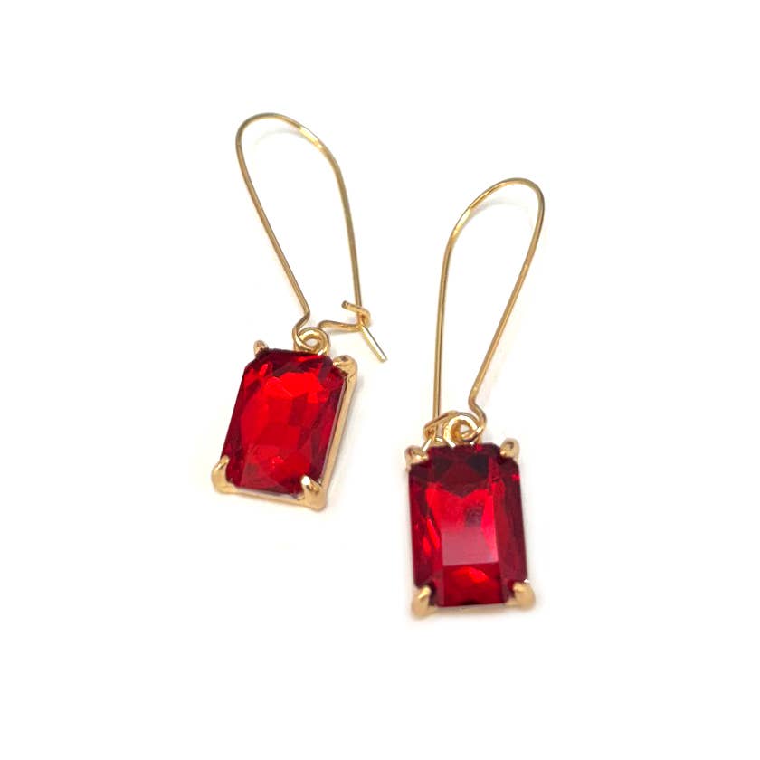 Midi Rectangle Glass Bead with Kidney Wire Dangle Earrings