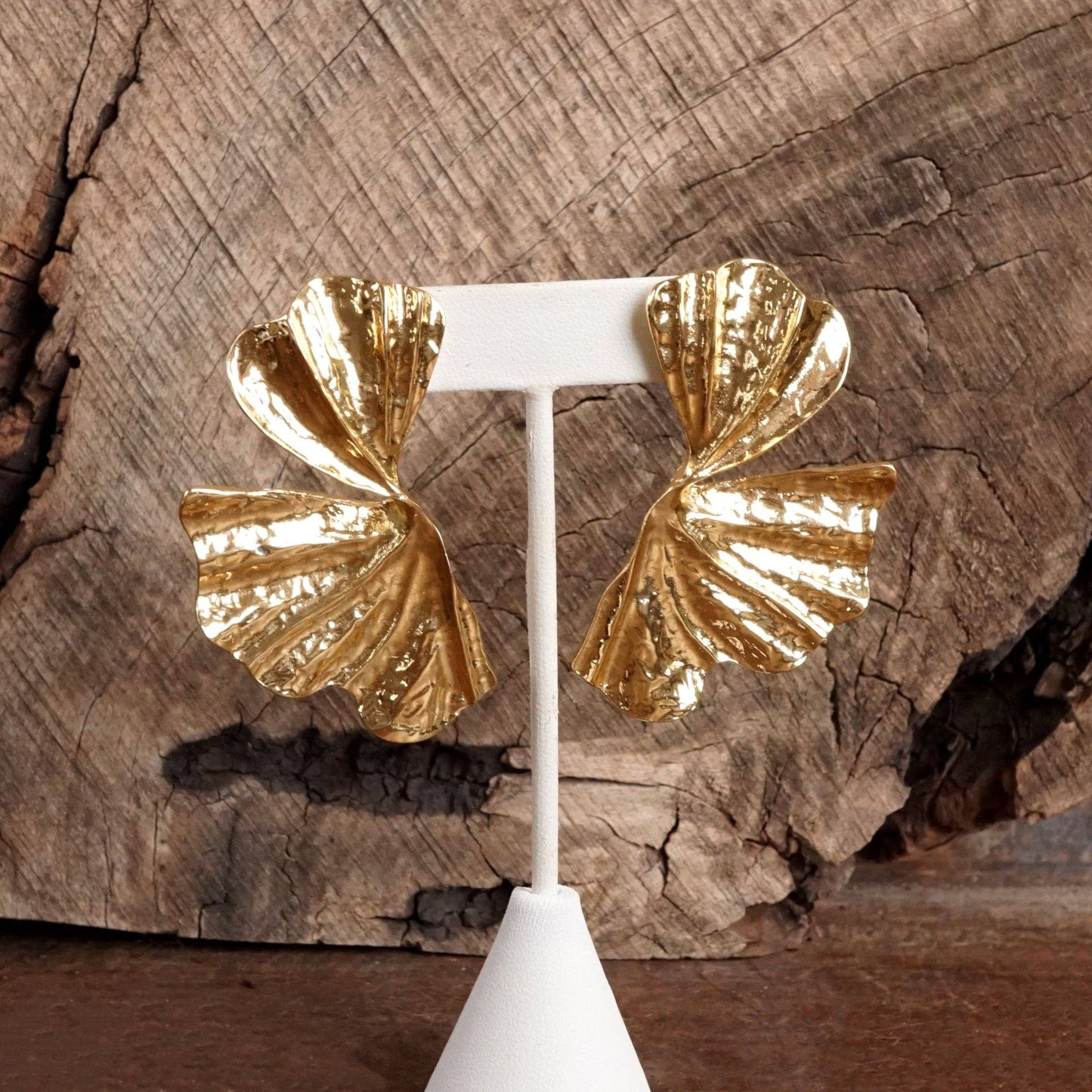Gold Abstract Fan Leaf Earrings