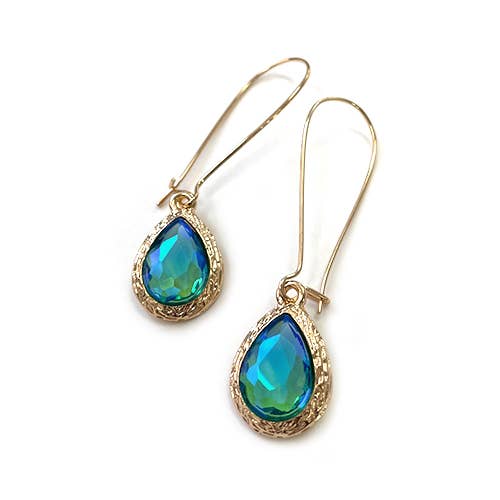 Teardrop Glass Crystal Bead with Kidney Wire Earrings
