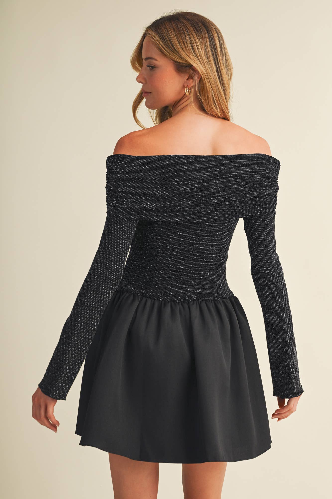 Off-Shoulder Shimmer Knit A-Less Dress