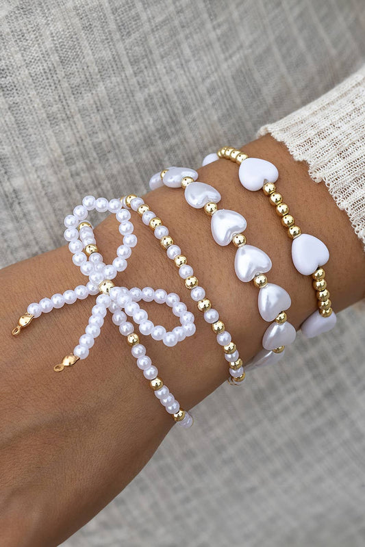 Bow Knot Heart Shape Faux Pearl Beaded Bracelet