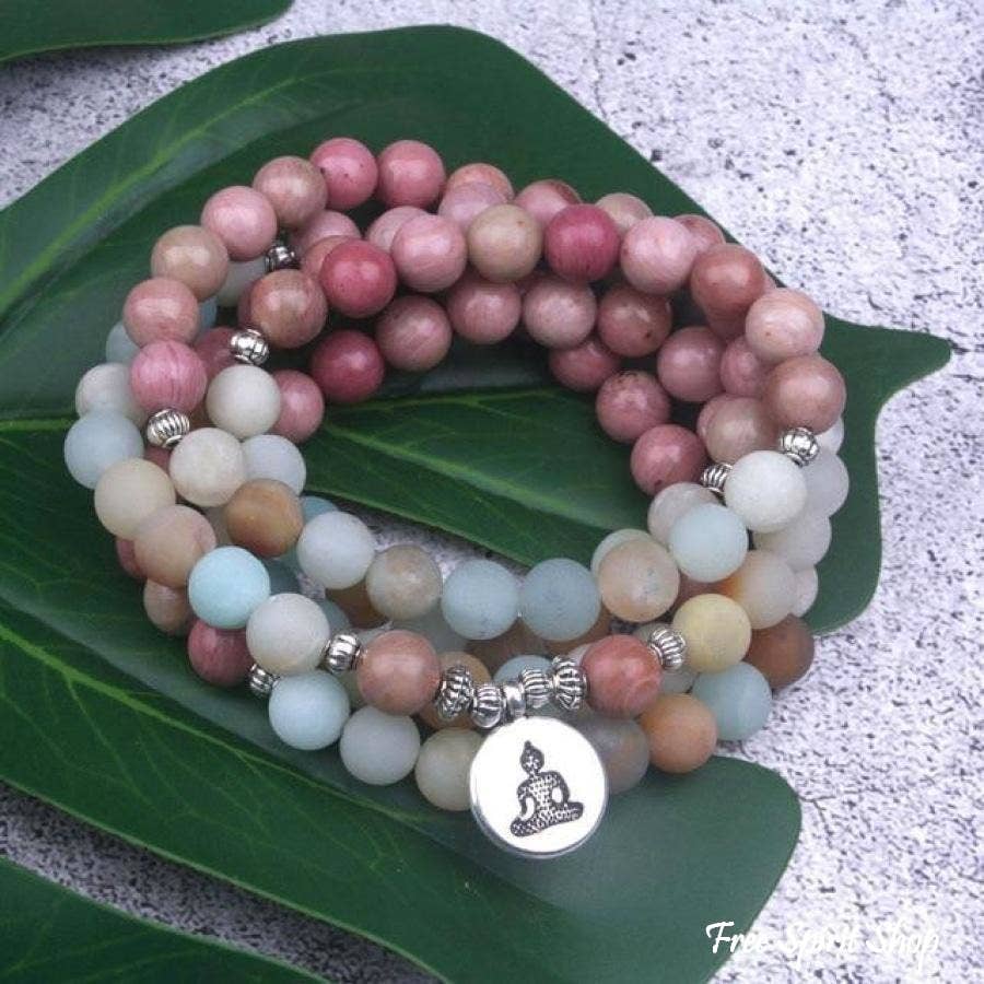 Rhodonite & Amazonite Mala Bead Bracelet