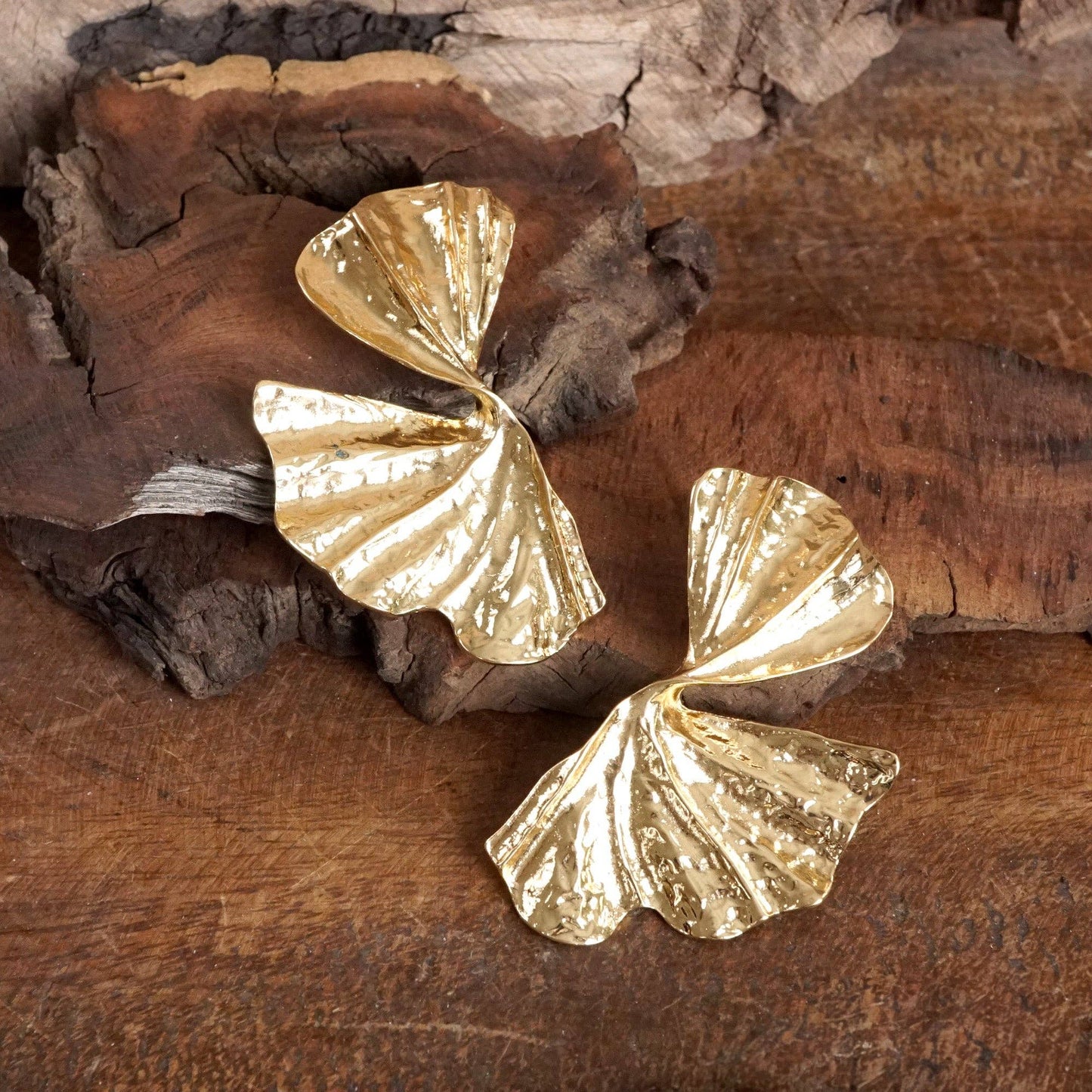 Gold Abstract Fan Leaf Earrings