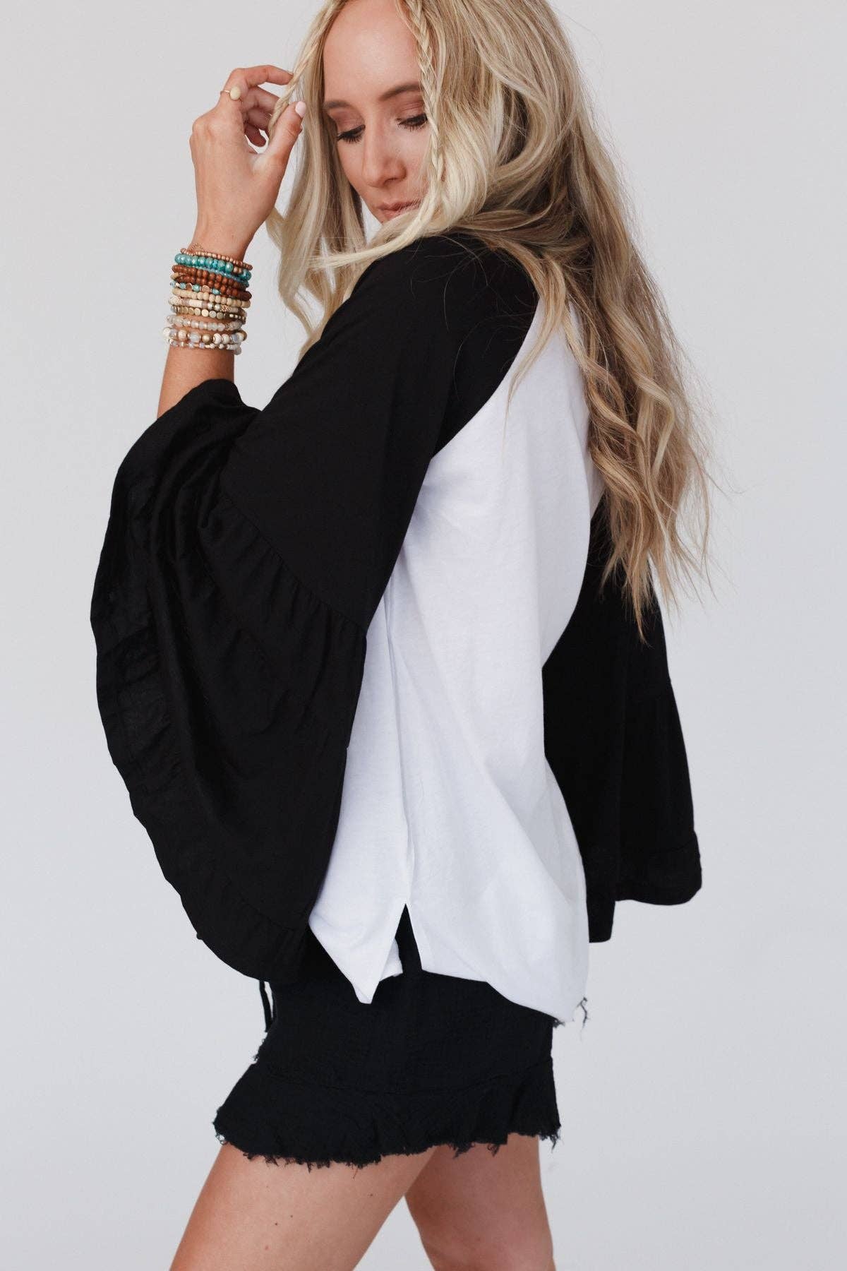 Black Bell Sleeve Baseball Tee