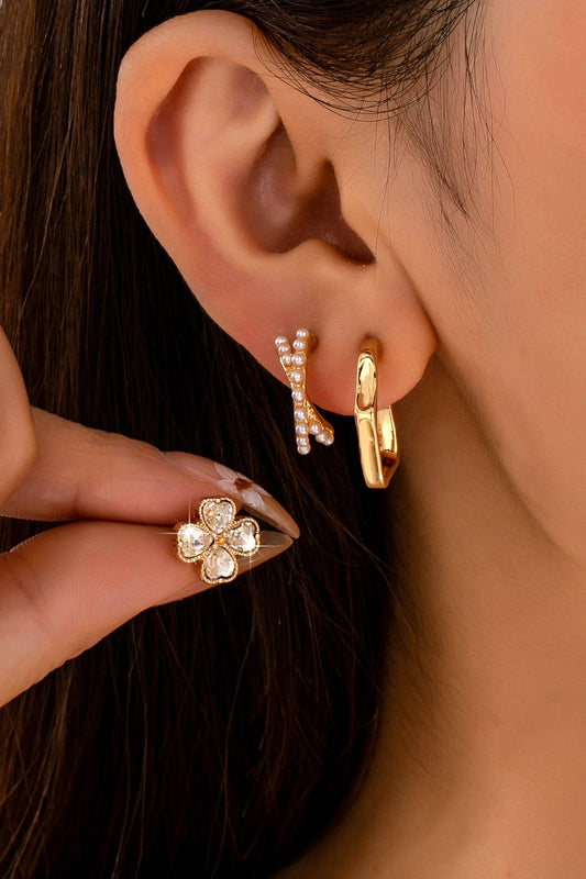 Floral Gem Pearl Hoop Trio Earrings