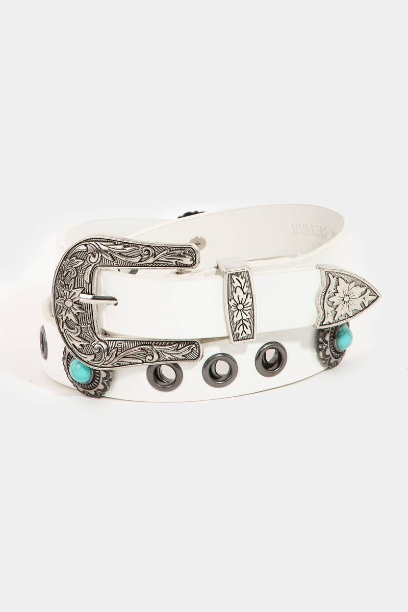 Western Floral Etched Vegan Leather Belt