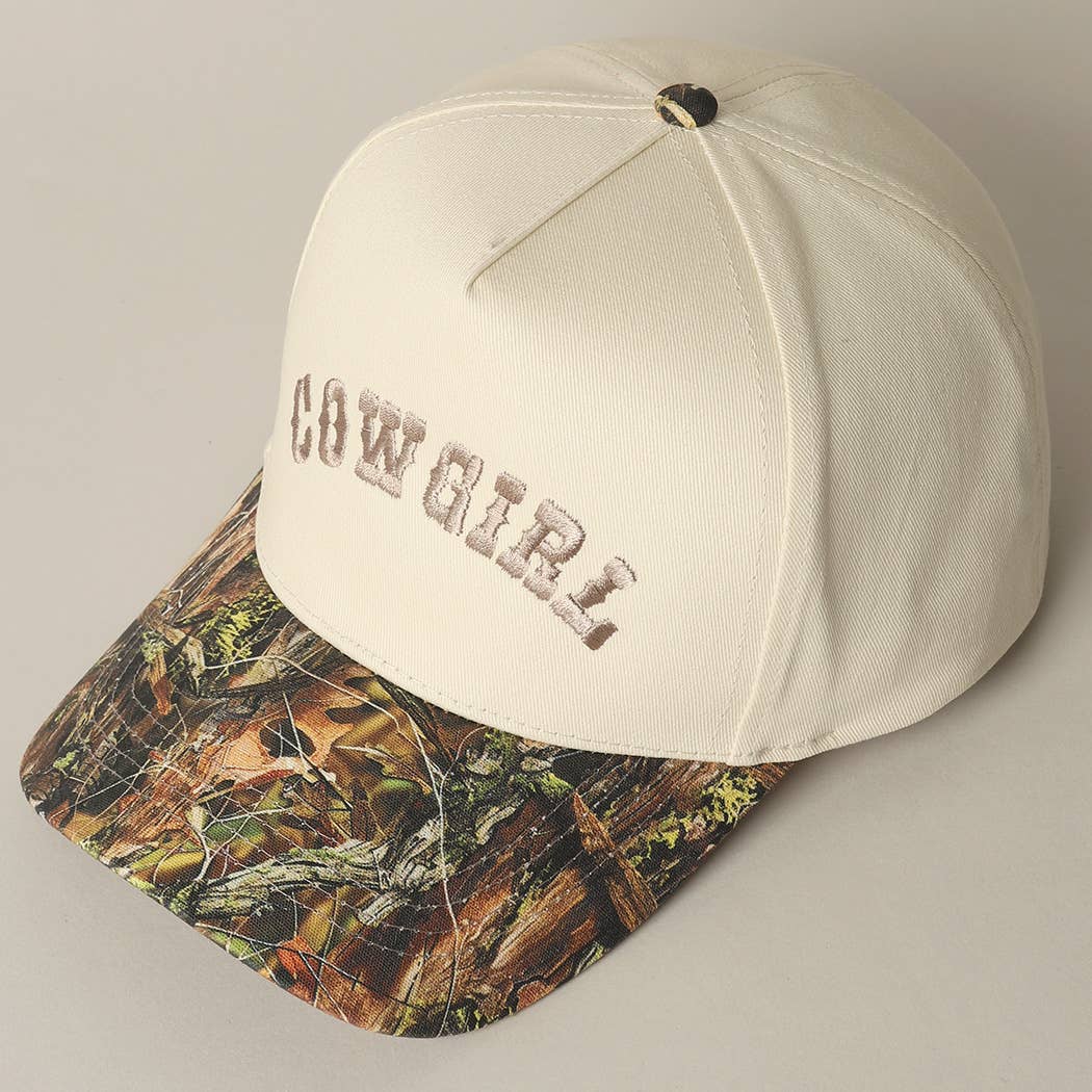 COWGIRL Lettering Embroidery Camo Cap