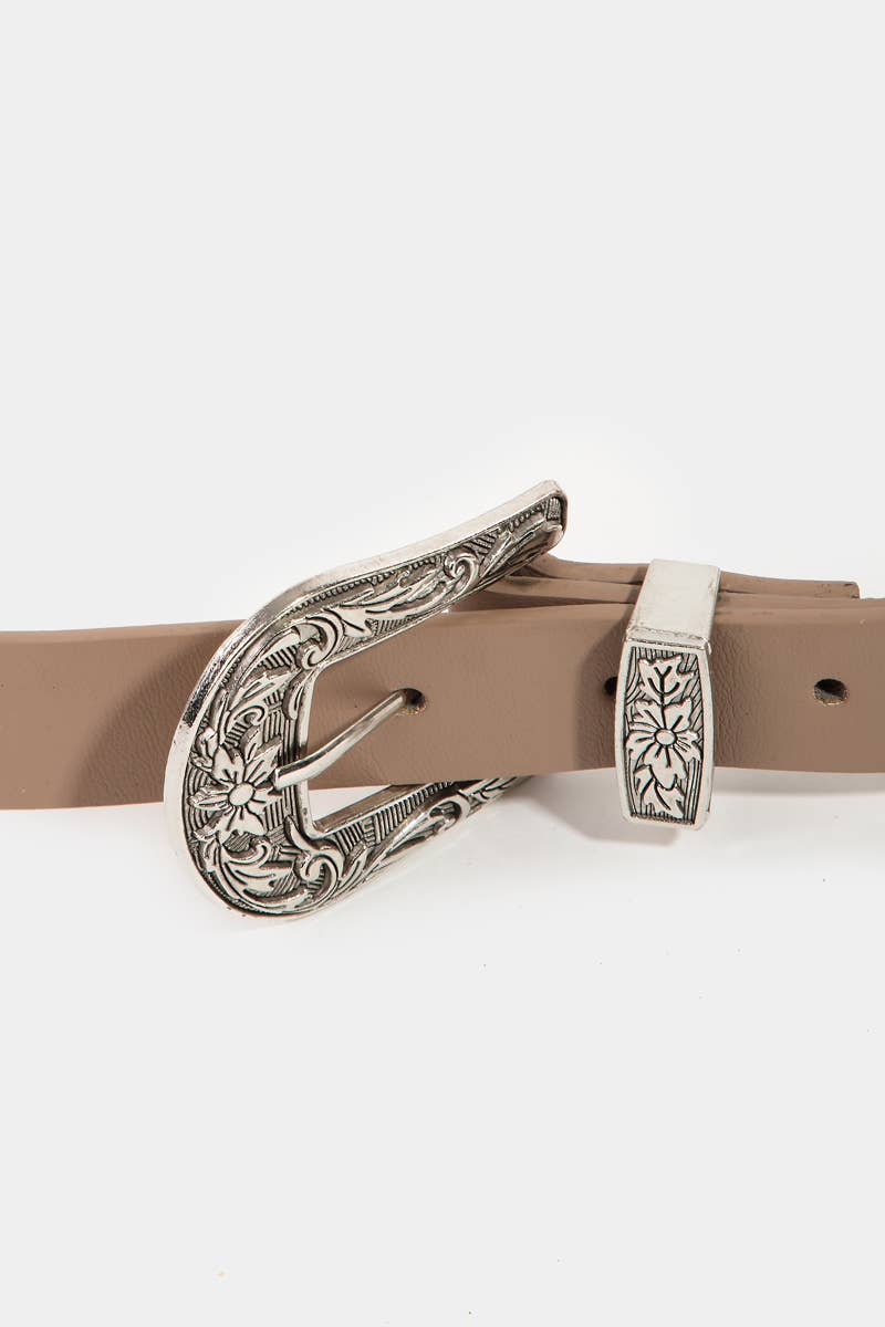 Western Floral Etched Vegan Leather Belt
