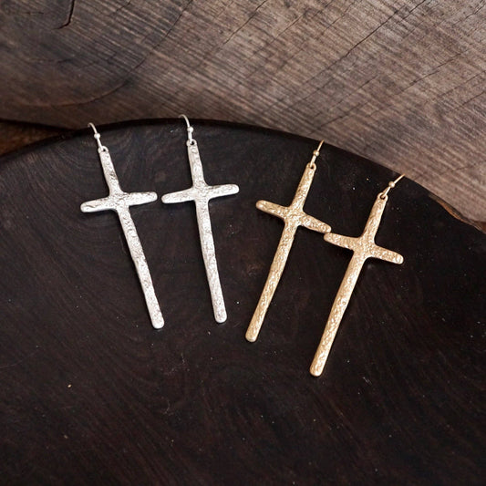 Cross Earrings worn Gold
