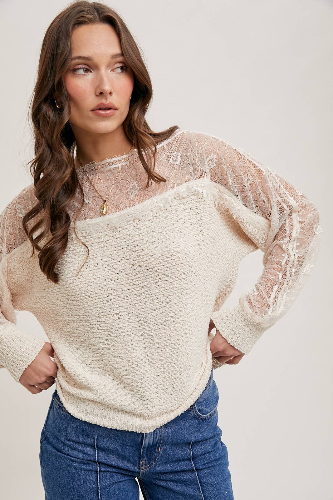 BOAT NECK LACE SWEATER
