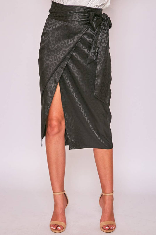 Leopard Print Wrap Midi Skirt