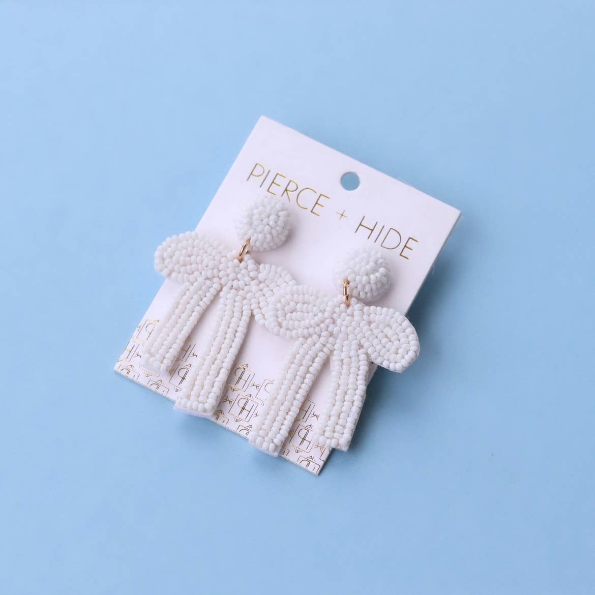 Custom White Beaded Bow Earrings