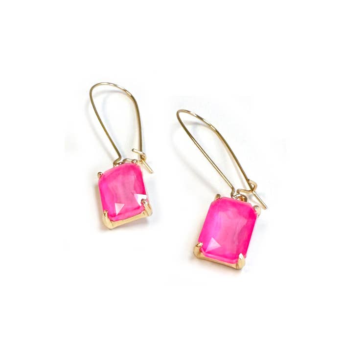 Midi Rectangle Glass Bead with Kidney Wire Dangle Earrings