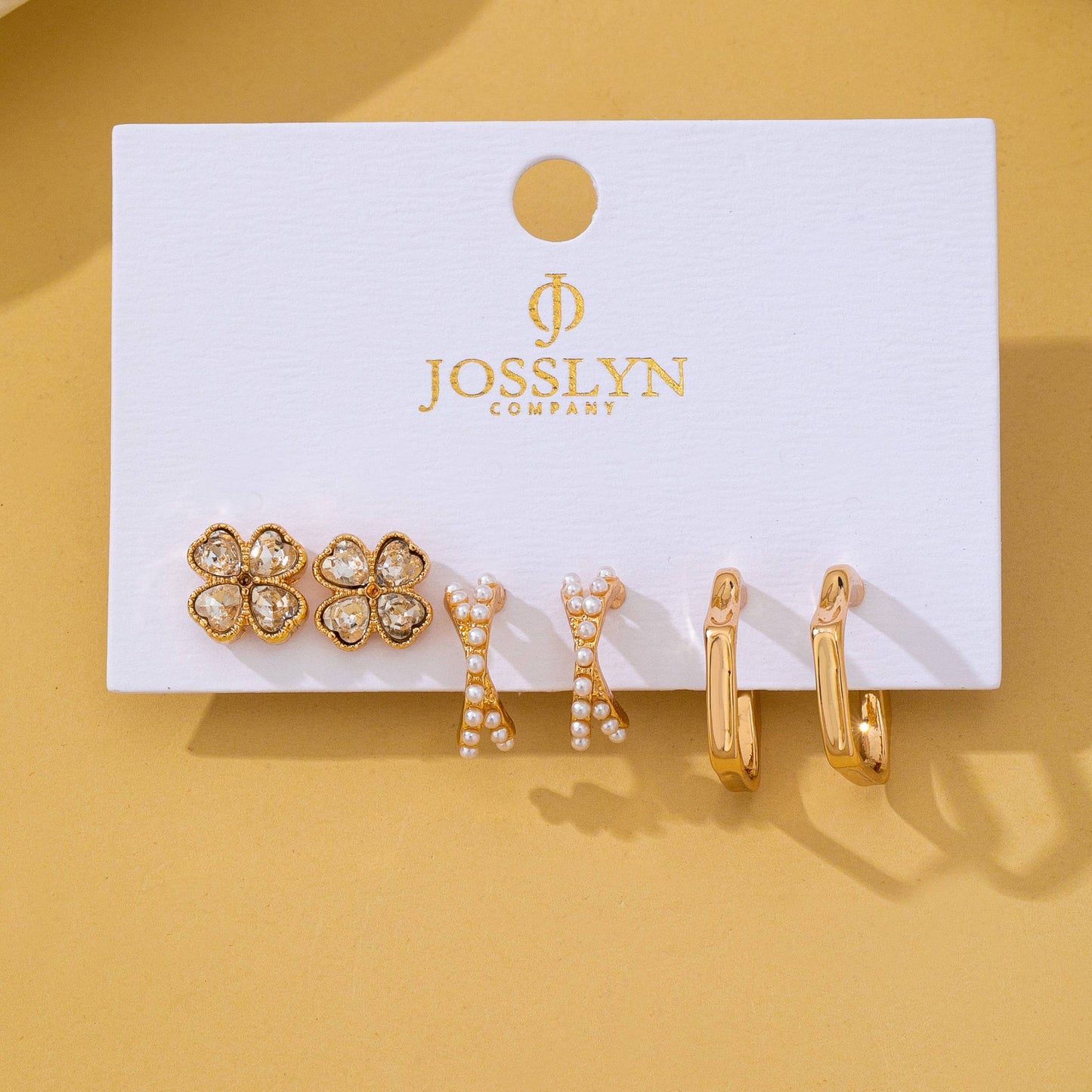 Floral Gem Pearl Hoop Trio Earrings
