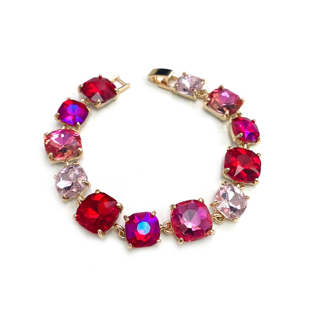 Cushion Cut Glass Crystal Linked Station Bracelet