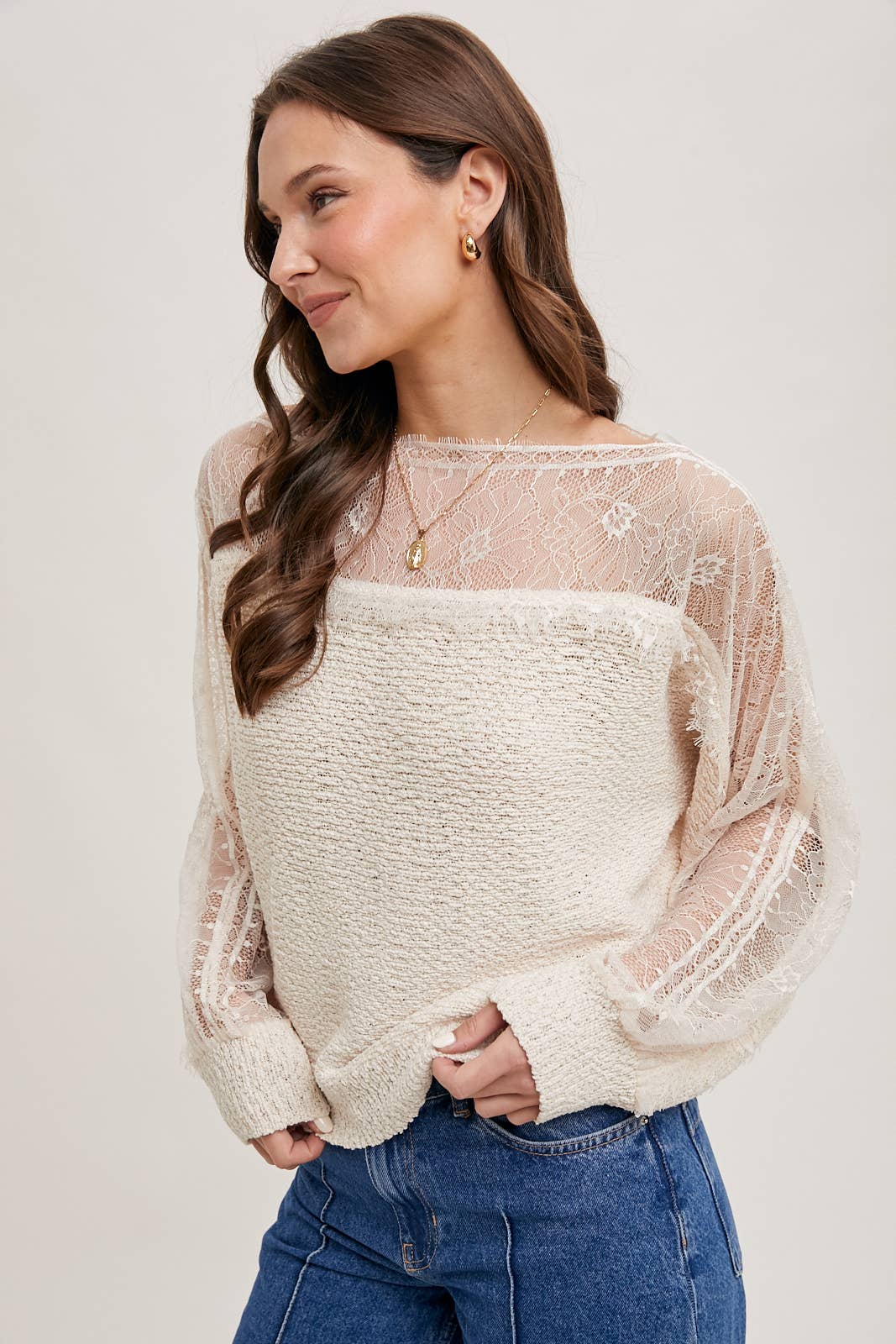 BOAT NECK LACE SWEATER