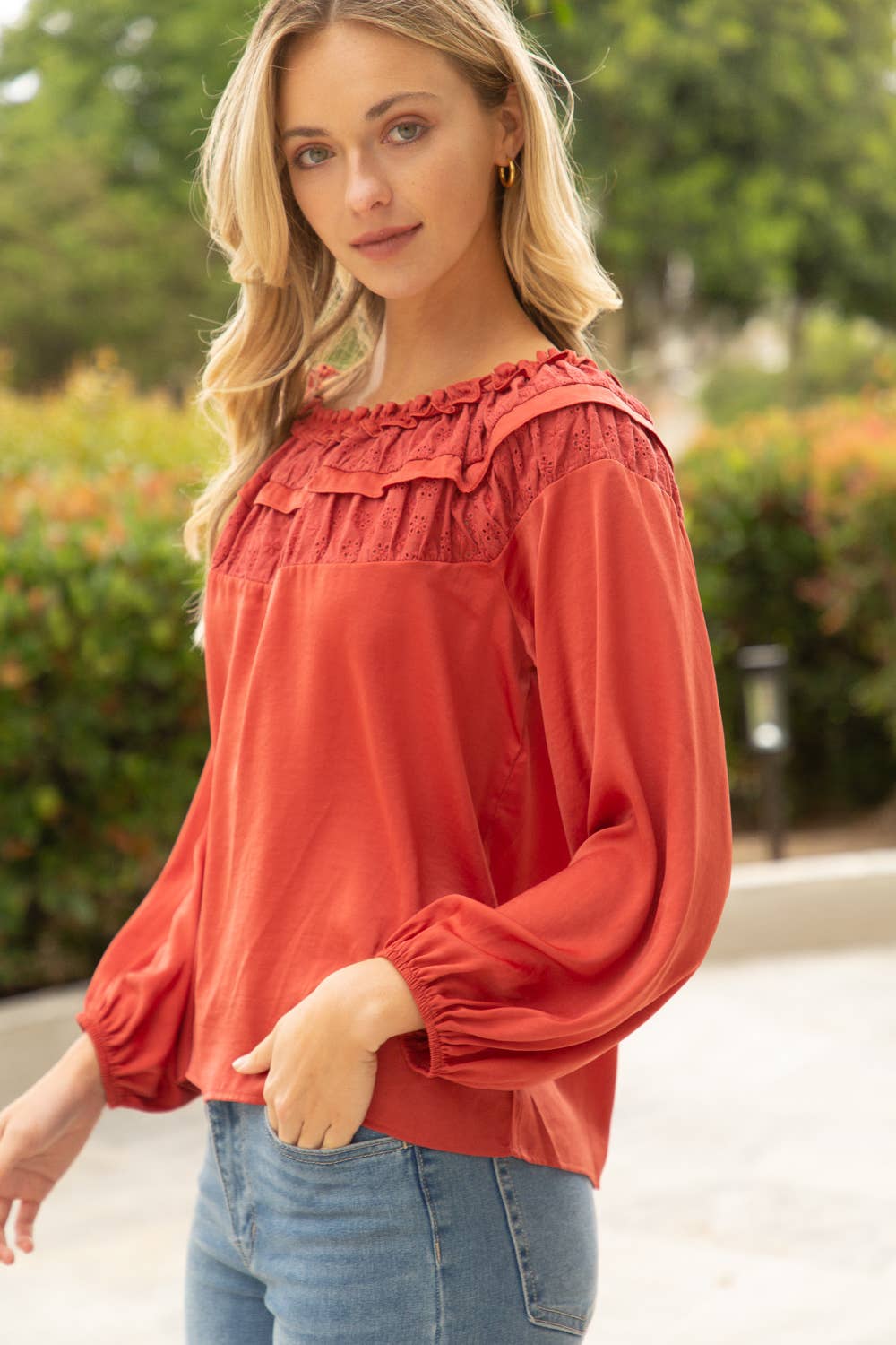 Eyelet Detailed Long Sleeve