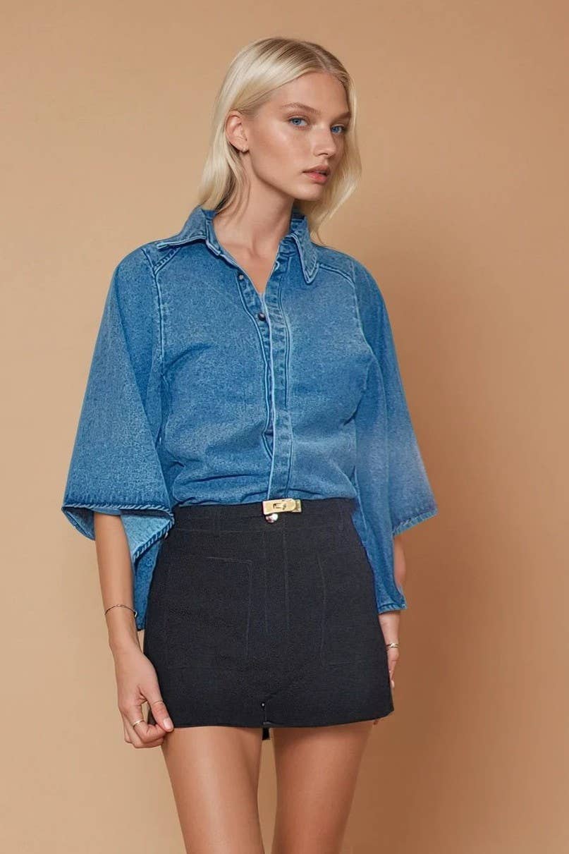 Bell Sleeve Denim Blouse